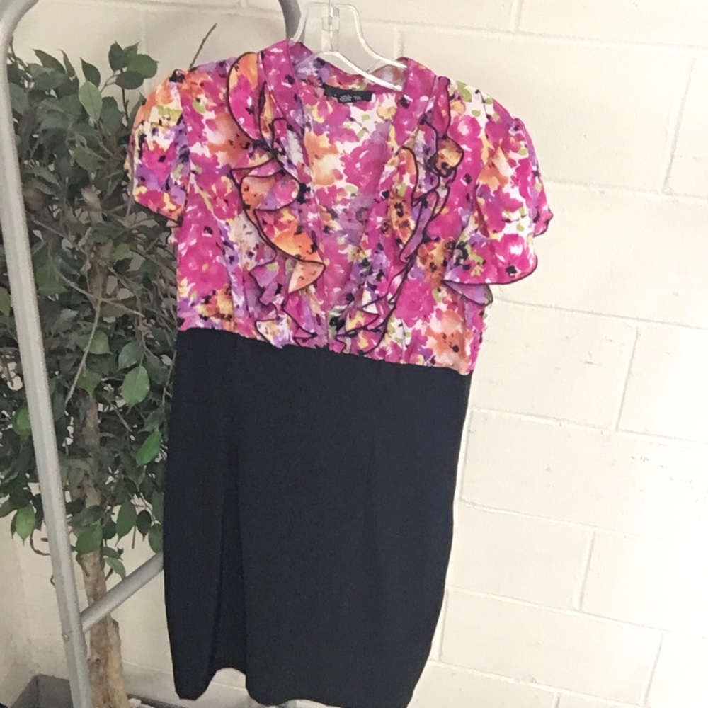 ABG. Black bottom pencil dress with flowered top. Size 10